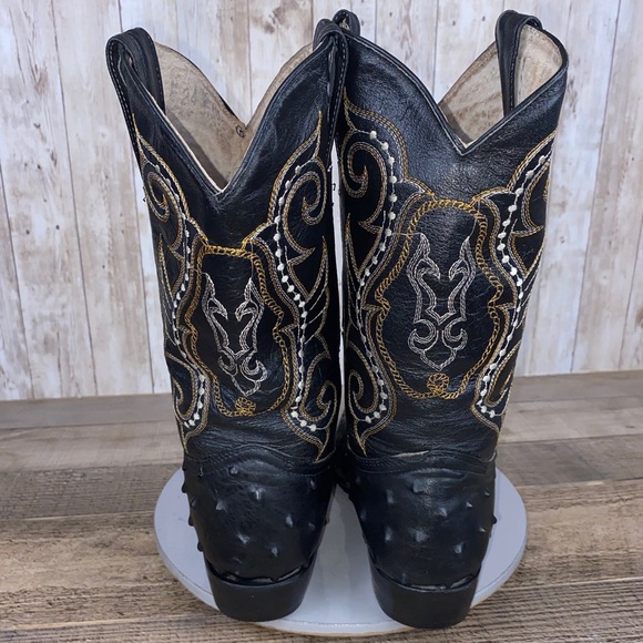 El Mexicano Women’s Cowboy Boots Black Ostrich Embroidered Leather Size 7.5 B - Picture 6 of 13